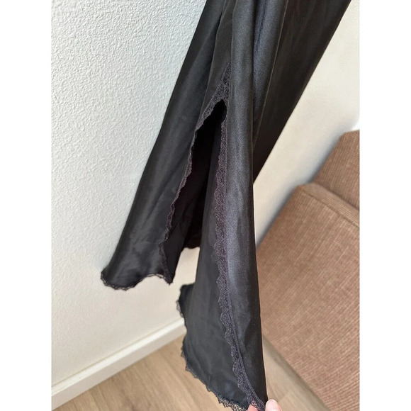 Y2k Whimsygoth Fairy Grunge Satin Slip Dress Black Dark Romantic Lace Sheer Long - Picture 5 of 9